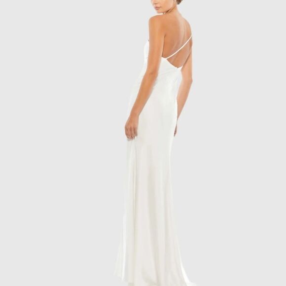 Ieena for Mac Duggal White One Shoulder Double Strap Satin Gown NWT Size 2 - Picture 2 of 8